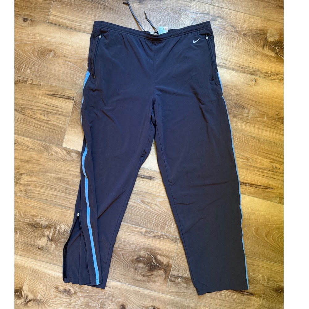 Nike Mens Dri-FIT Windbreaker Track Pants Navy Blue Ankle Zip Size L Y2K Baggy